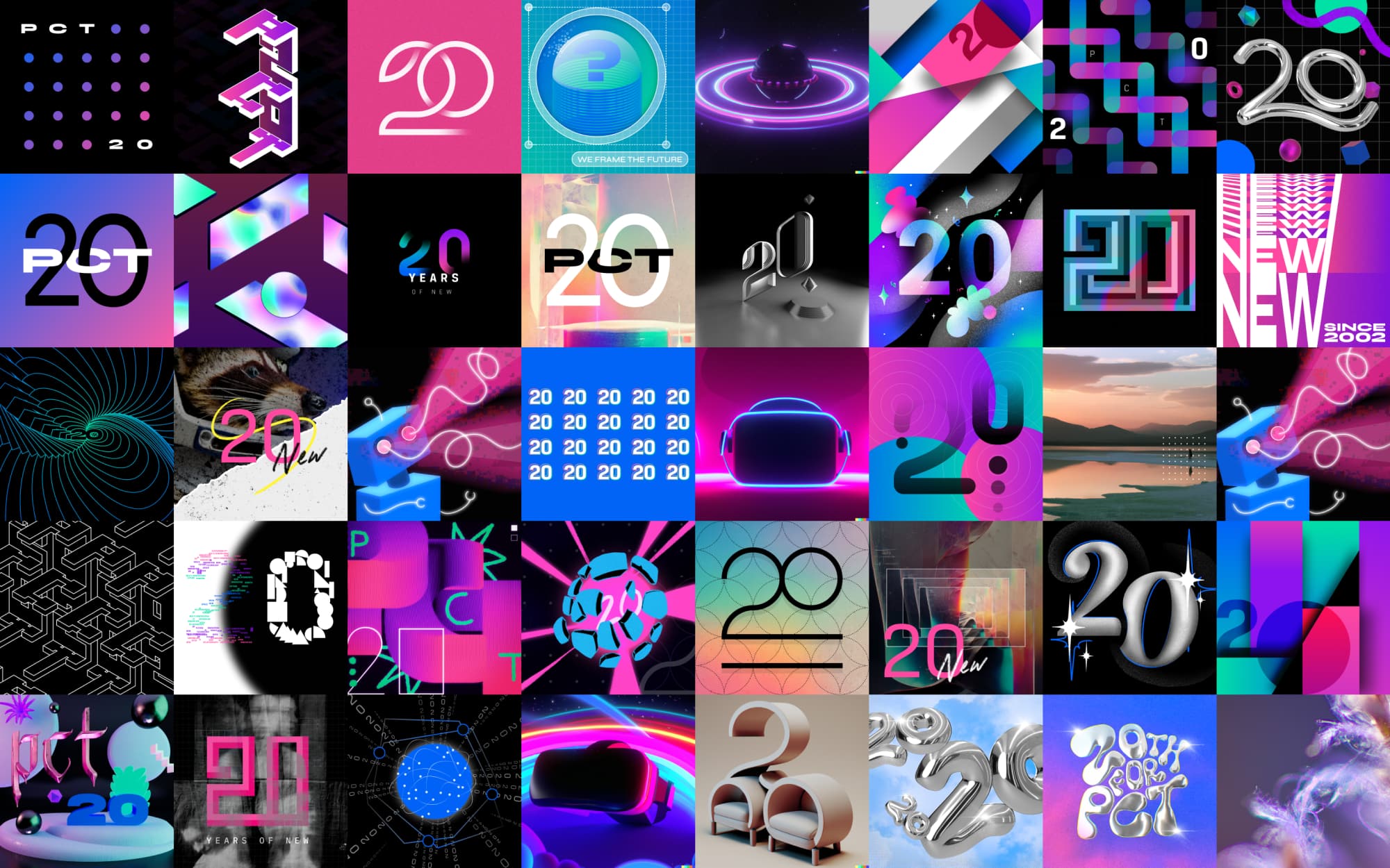 Collage of experinmental designs celebrating 20 years at punchcut