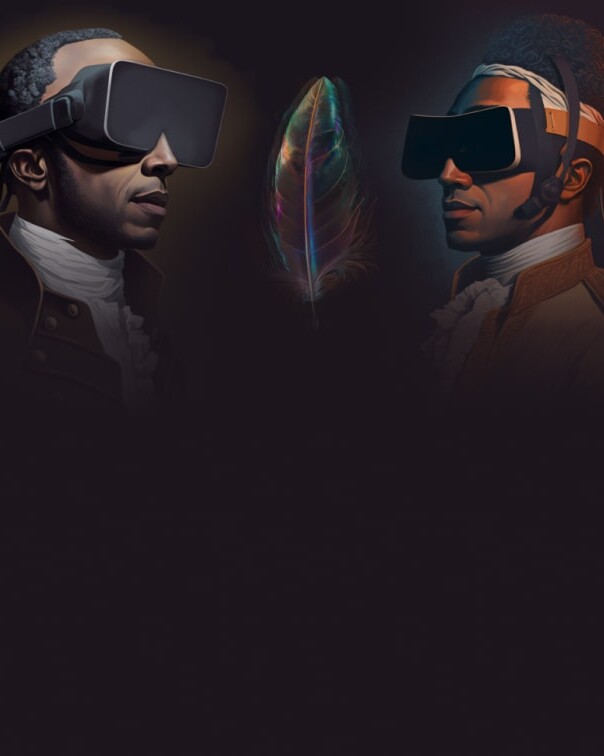 Two figures wearing 3D glasses
