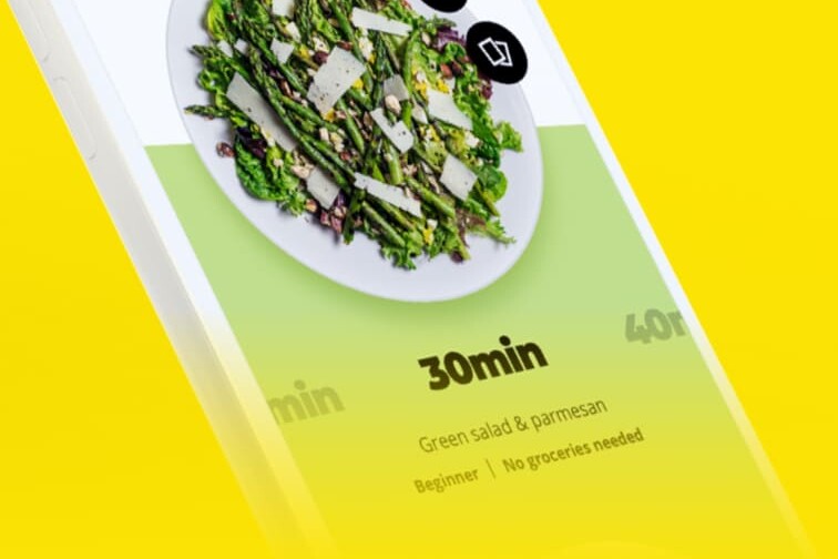 Samsung smartphone with a meal prep app open to show a dinner recipe