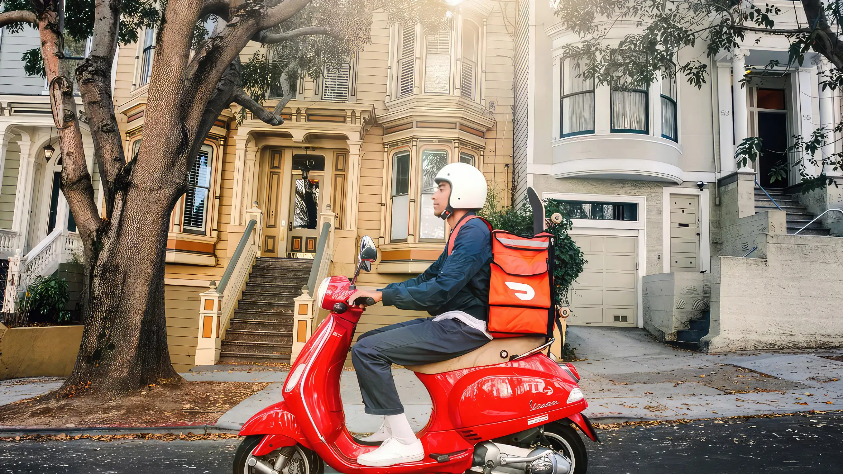 Person on a Vespa scooter delivering a DoorDash package